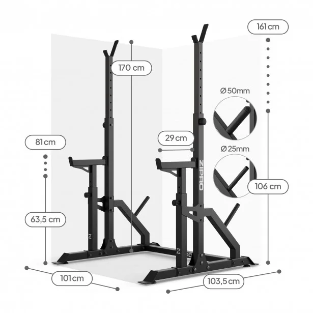 Zipro Lift – dimenzije stalka Zipro Lift – dimenzije stalka