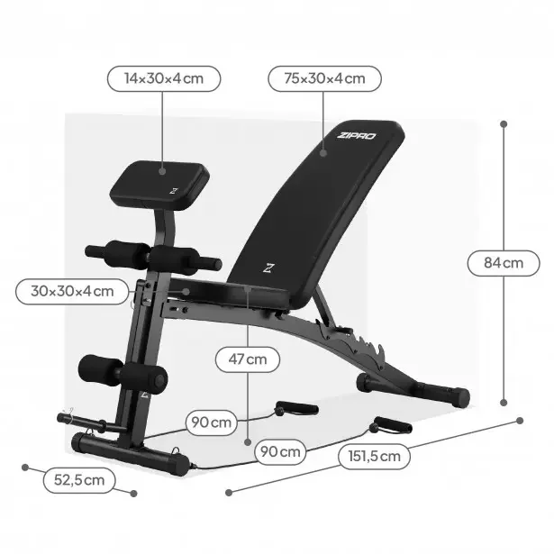 Zipro Volume – dimenzije klupe Zipro Volume – dimenzije klupe