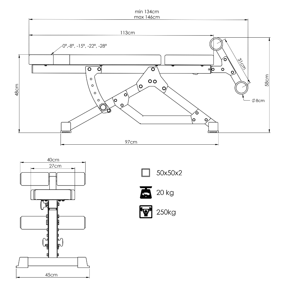 Klupa za trbušnjake podesiva + bench klupa MS-L110 Semi-Pro