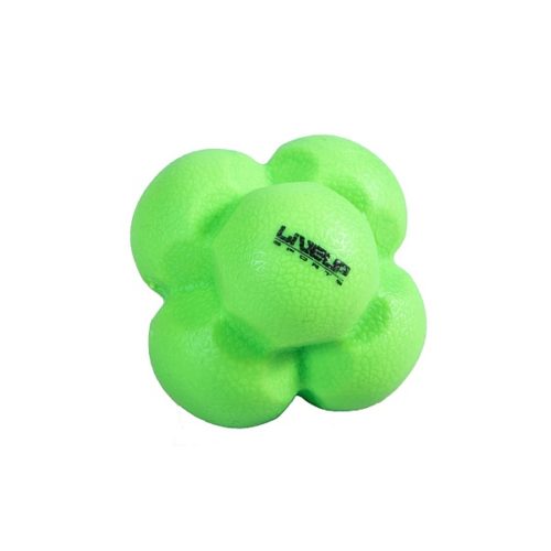 N slici je šesterokutna gumena loptica u zelenoj boji koja se zove reakcijska loptica Reaction Ball